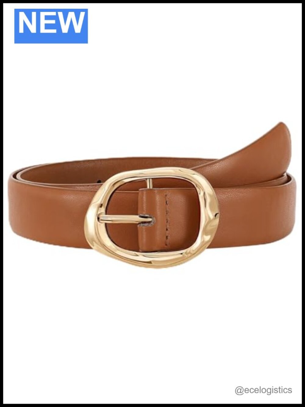 Faux Leather Belt with Gold Buckle for Jeans and Pants